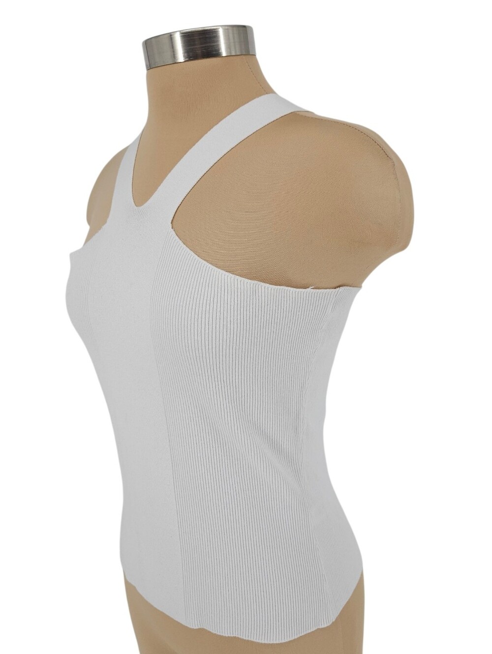 Cache Halter Tank Top White Sleeveless Sexy Stretch Rib Knit V Neck Shirt Small - Picture 2 of 6